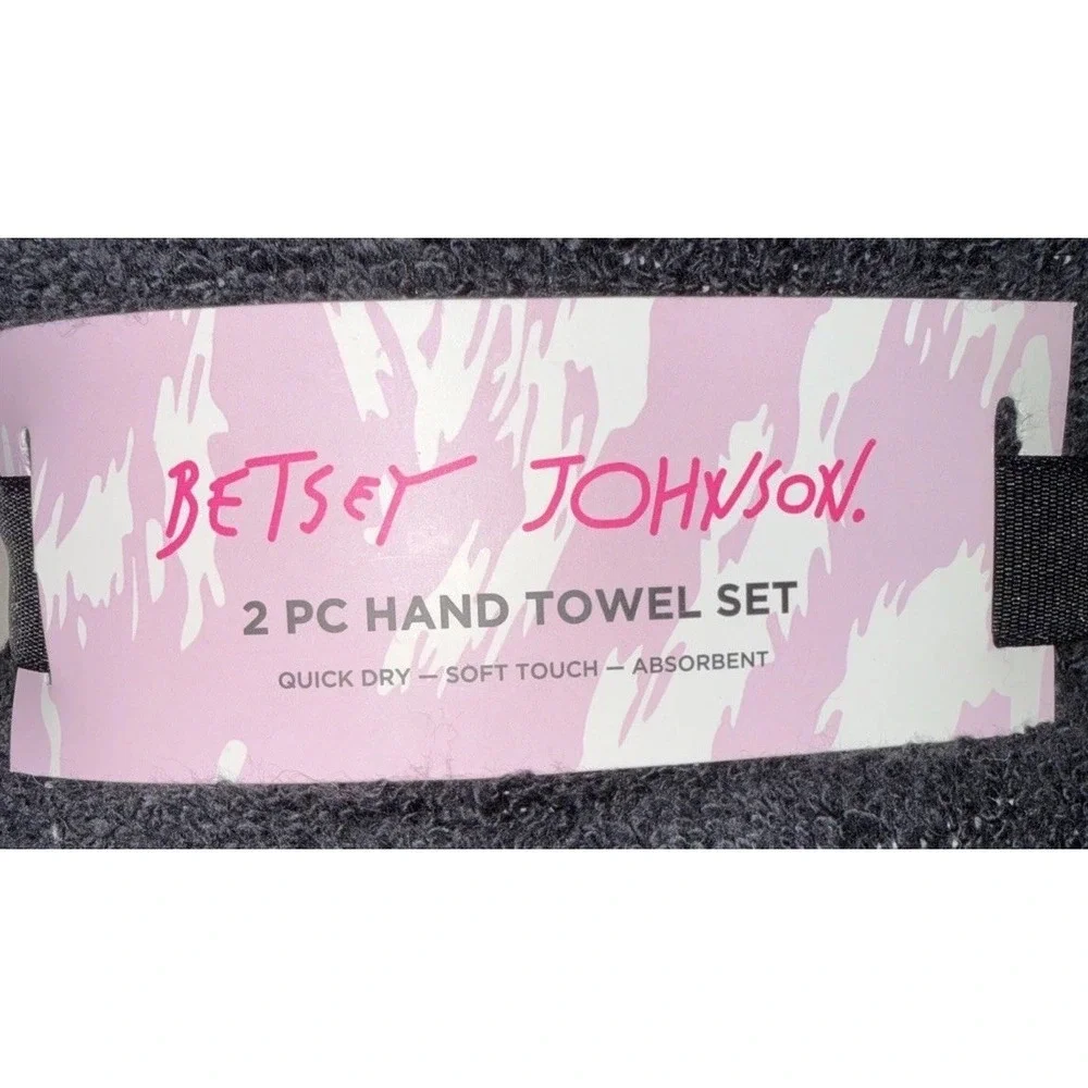 NEW Betsey Johnson 2 Pc Hand Towel Set Black Leopard 100% Cotton Qty Discount